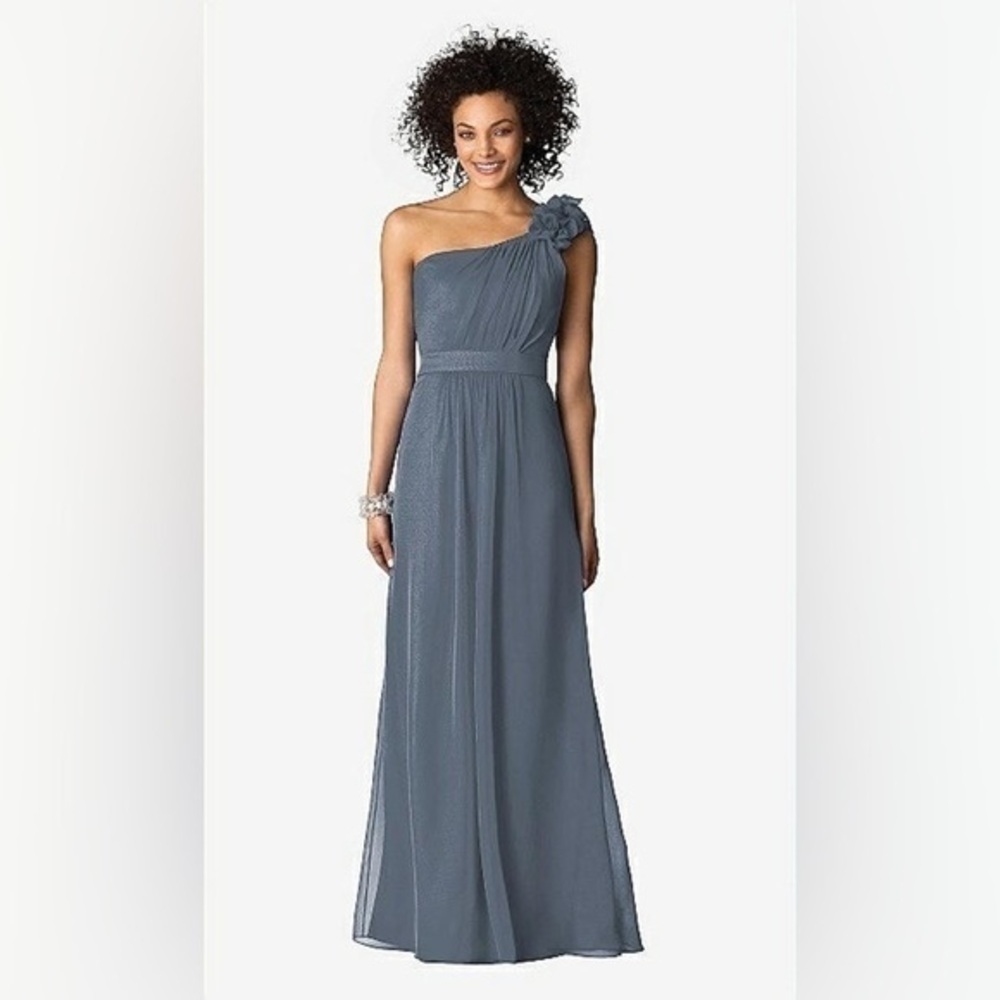 AFTER SIX NWT Bridesmaids style 6611 one shoulder lux chiffon ruffle maxi dress